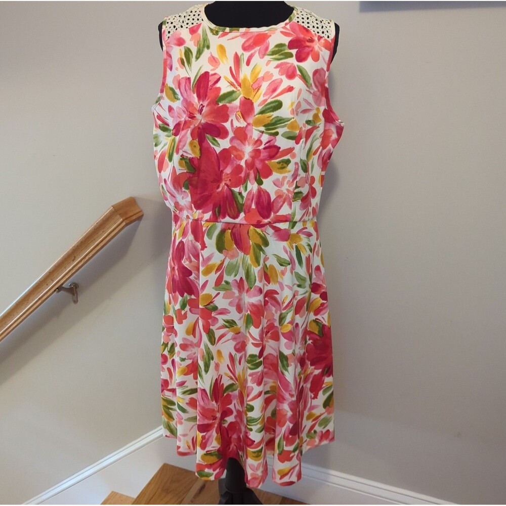 CB Established 1962 Womens Dress 16 Floral Hawaiian Red Pink Lattice
